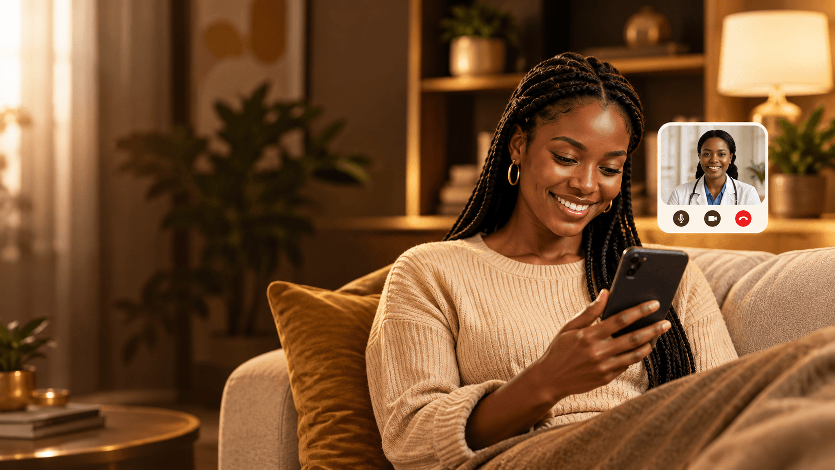 South African woman in virtual telehealth video consultation